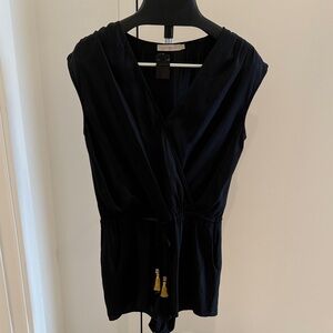 Alice & Trixie Black Sleeveless V-Neck romper with Gold Tassels!